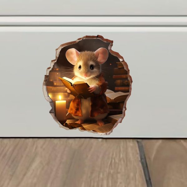 2x Mouse Hole 3D Wall Stickers-Mouse Reading Book,Mouse Hole Decal, Mouse Wall Decal,Handmade Wall Clings,Mouse Wall Stickers & Murals,Wall Decor For Home, Kids Room,Gift Idea - Image 2