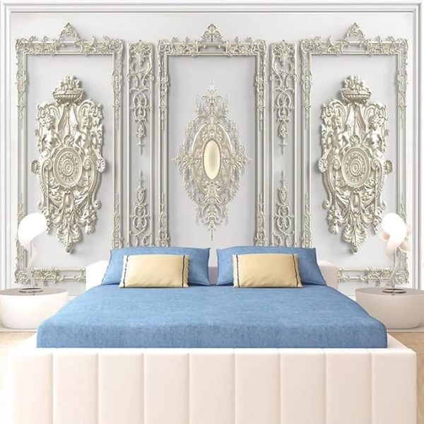 European Style 3D Relief Wall Murals, Golden Gray Geometric Square Roman Column Mural Wallpaper, Wall Decal Durable and Waterproof Apply to Living Room Bedroom（59" W x 39.4" H） - Image 2
