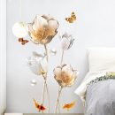 3D Flower Wall Art Stickers Gold Tulip Floral Wall Decals for Living Room Bedroom TV Background Wall Decor, Large
