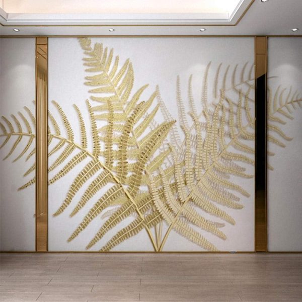 3D Mural Wallpaper Golden Relief Creative Leaf Art Mural Luxury Living Room Sofa TV Background - Image 2