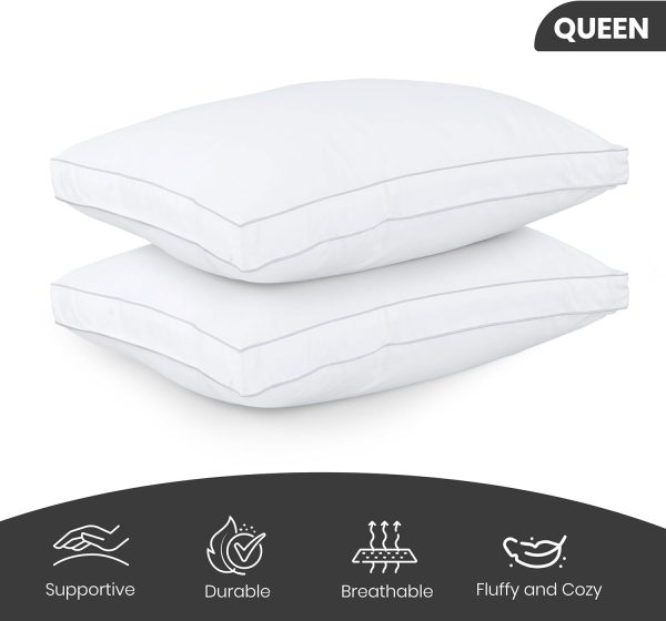 Bed Pillows for Sleeping Queen Size (White), Set of 2, Cooling Hotel Quality, Gusseted Pillow for Back, Stomach or Side Sleepers - Image 2