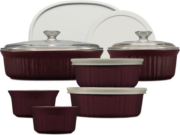 Ceramic Bakeware Set with Lids, Chip and Crack Resistant Stoneware Baking Dish, Microwave, Dishwasher, Oven, Freezer and Fridge Safe, 12-Piece French Cabernet