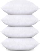 Throw Pillows (Set of 4, White), 18 x 18 Inches Pillows for Sofa, Bed and Couch Decorative Stuffer Pillow