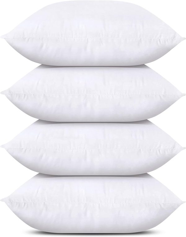 Throw Pillows (Set of 4, White), 18 x 18 Inches Pillows for Sofa, Bed and Couch Decorative Stuffer Pillow