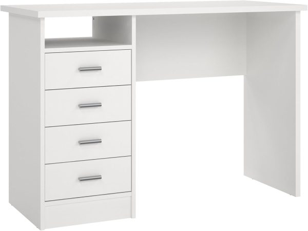 4-Drawer Desk, Modern White Office Writing Desk with Storage, Compact and Functional Desk for Home or Office