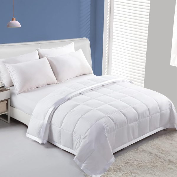 Feather Down Fibers Blanket Full/Queen Size, Extra Lightweight Summer Comforter, Noiseless & Ultra Soft Thin Bed Blanket with Satin Trim (90"x90", White) - Image 2