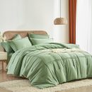 Full Size Comforter Set 7 Piece Bed in a Bag,Grid Pinch Pleat Sage Green Bedding Set,Striped Textured Soft Microfiber Comforter with Sheet Set,All Season Complete Bed Set(Sage Green,Full)