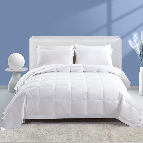 Feather Down Fibers Blanket Full/Queen Size, Extra Lightweight Summer Comforter, Noiseless & Ultra Soft Thin Bed Blanket with Satin Trim (90"x90", White)
