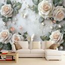 Pink Rose Wall Decals Peel and Stick, 3D Relief Wall Stickers, Home Decor Art for Bedroom Living Room Classroom Office，47" Wx32 H
