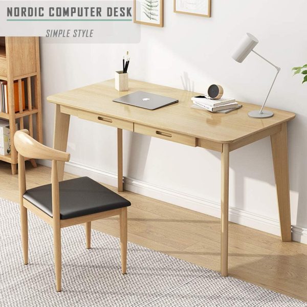 Solid Wood Writing Desk - Home Office Workbench Desk with Drawer, Laptop Computer Work Study Table - Image 2
