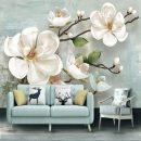 3D Large Wall Sticker, Stereo Relief Magnolia White Flower Wallpaper Wall Murals, Wear Resistant Modern Simple Living Room Bedroom Home Decor Wall Painting-59x39.4 inches (WxH)