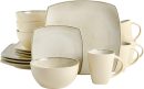 Square Reactive Glaze Stoneware Dinnerware Set, Service for 4 (16pc), Speckled Taupe