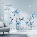 Blue Lily Flower Wall Stickers Floral Butterfly Peel and Stick Wall Art Decals for Living Room Bedroom TV Wall