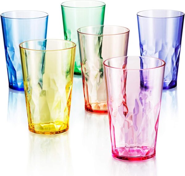 19oz Unbreakable Premium Drinking Glasses Set of 6 - Super Grade Acrylic Plastic - Perfect for Gifts - Dishwasher Safe - Stackable - Drinkware Cups Reusable Water Tumbler - Image 2