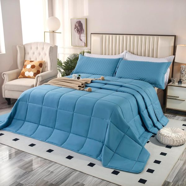 128x120 Oversized King Plus Comforter, Extra Large King Size Quilts 3 Pieces Lightweight Reversible Down Alternative Comforter for All Season with 8 Corner Tabs -Slate Blue