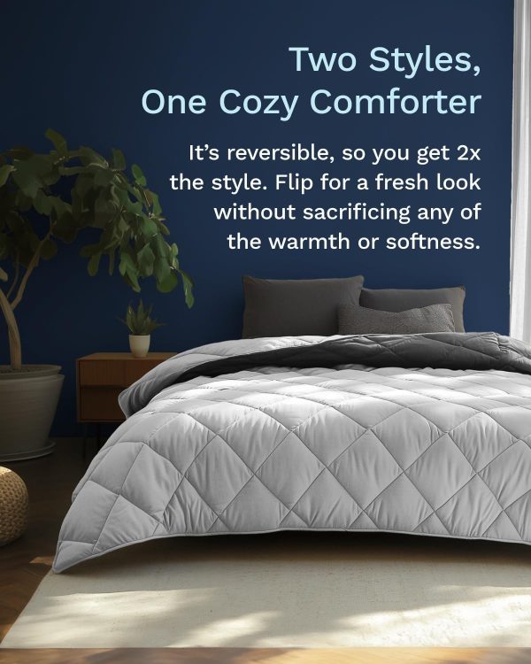 All Seasons Twin/Twin XL Down Alternative Reversible Quilted Comforter - Breathable Twin Extra Long Premium Soft Microfiber, Gray - Image 2