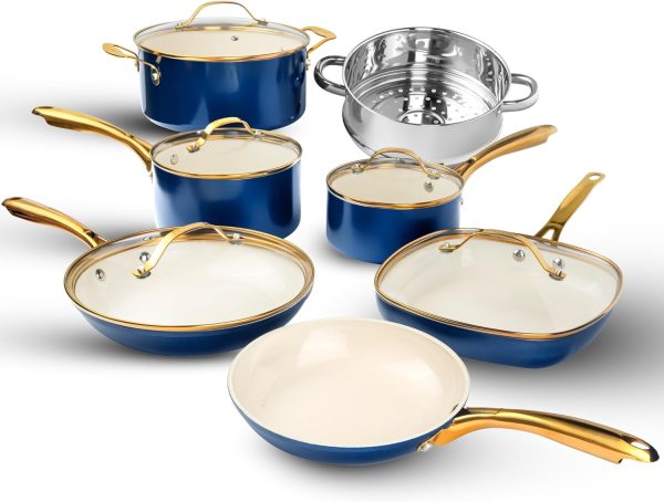 12 Pc Ceramic Cookware Set Nonstick, Pots and Pans Set Non Stick for Kitchen with Frying Pan, Sauce Pan, Pots and Pans for Cooking, Non Toxic Cookware Sets, Oven and Dishwasher Safe