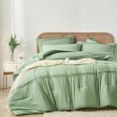 Full Size Comforter Set 7 Piece Bed in a Bag,Grid Pinch Pleat Sage Green Bedding Set,Striped Textured Soft Microfiber Comforter with Sheet Set,All Season Complete Bed Set(Sage Green,Full)