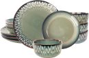 Dinnerware Sets 12 Pieces - Round Reactive Glaze Tableware - Kitchen Dinnerware Porcelain Crockery with Dinner Plate, Bowl and Soup Plate Service for 4, Microwave Dishwasher Safe, Set No.6