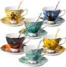 Tea Cups and Saucers Set of 6 (8 oz), Porcelain Tea Cups Set of 6, Tea Cup Set with Spoon, Tea Cup and Saucer Set, Teacup Set, Cup & Saucer Sets, Tea Cup Set of 6, Mother's Day Gift