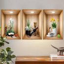 3D Green Pot Plants Wall Decals, 3D White Flower Vases Wall Stickers, Creative Vinyl Peel and Stick Removable Wall Art Decor for Bedroom Living Room Kitchen (3D Green Plants 02)