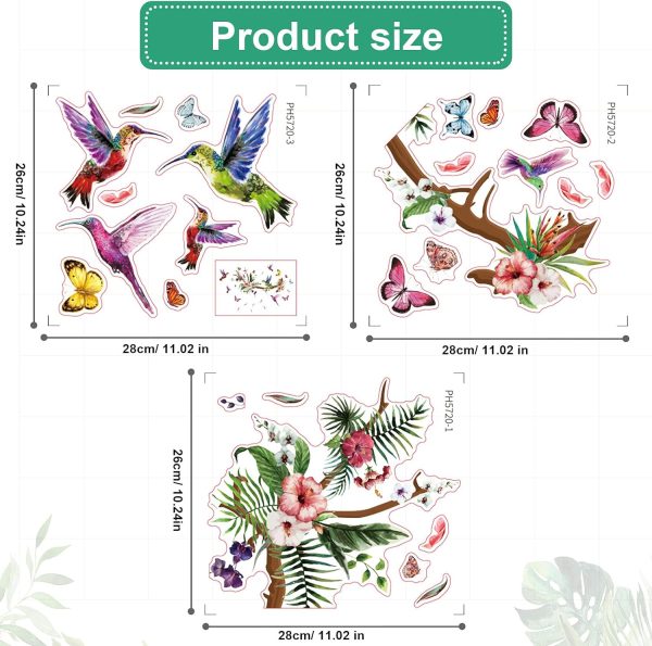 Hummingbirds Wall Decals Peel and Stick Birds Vinyl Wall Stickers Butterfly Flowers Colorful Hummingbird on The Tree Branch Flower Decals Garden Living Room Bedroom TV Decorations - Image 2