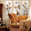 Golden Tulips Fake Flower Vase Wall Stickers,  3D Floral Art Wall Decals Removable Vinyl Peel and Stick for Living Room Bedroom Sofa TV Background Home Decorations