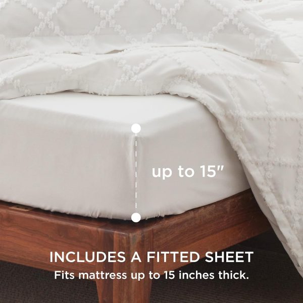 Boho Duvet Cover Queen Size with Fitted Sheet - Boho Bedding Comforter Set, 4 Pieces, Includes 1 Duvet Cover 90x90 Inches with Zipper Closure, 2 Pillow Shams, 1 Fitted Sheet, White - Image 2