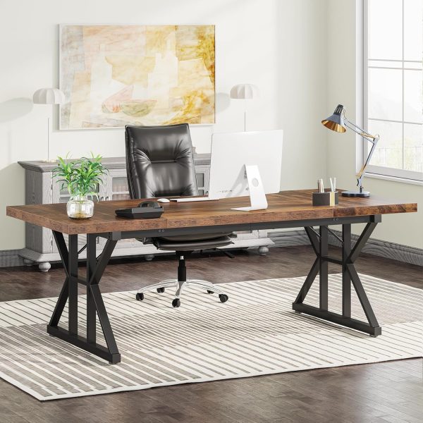 70.8-Inch Executive Desk, Large Computer Office Desk Workstation, Modern Simple Style Laptop Desk Study Writing Table Business Furniture for Home Office (Brown/Black, 70.8 Inch)