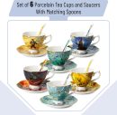 Tea Cups and Saucers Set of 6 (8 oz), Porcelain Tea Cups Set of 6, Tea Cup Set with Spoon, Tea Cup and Saucer Set, Teacup Set, Cup & Saucer Sets, Tea Cup Set of 6, Mother's Day Gift