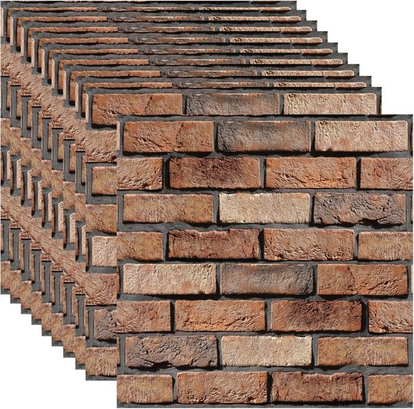 3D Wall Panels Peel and Stick 3D Brick Wallpaper Peel and Stick Interior Décor,10 Pack Waterproof Wall Panel PVC Stone for Living Room,Lobby Bedroom Hotel Office Decoration