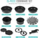 15 Pcs Premium Nonstick Cookware Set_Marble Coated Interior & Exterior_Outperforms Granite_Removable Handle, RV Space Saving_Frying Pans, Saucepans_Induction & Oven Safe_PFOA Free, Healthy Cooking