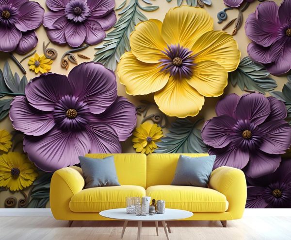 3D Flowers Wall Mural, Relief Flowers 3D Wallpaper Mural, Elegant Flower Wall Murals Wallpaper for Woman Bedroom Living Room - 78.7" W x 55.1" H - Image 2