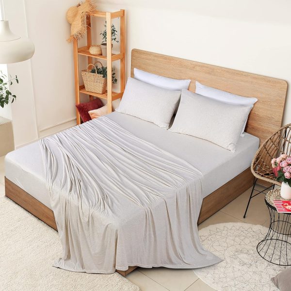 Utopia Jersey Knit 4-Piece Queen Sheet Set Cotton Sheets Soft, Stretchy T-Shirt Fabric (Queen, Oatmeal) - Image 2